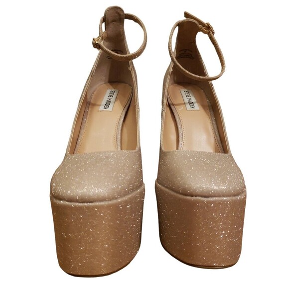 Steve Madden Skyrise Platform Chunky Heel Mary Jane Women's Size 9 Gold Glitter - Picture 3 of 9